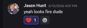 Message screenshot from Jasen Hunt: yeah looks fire dude.